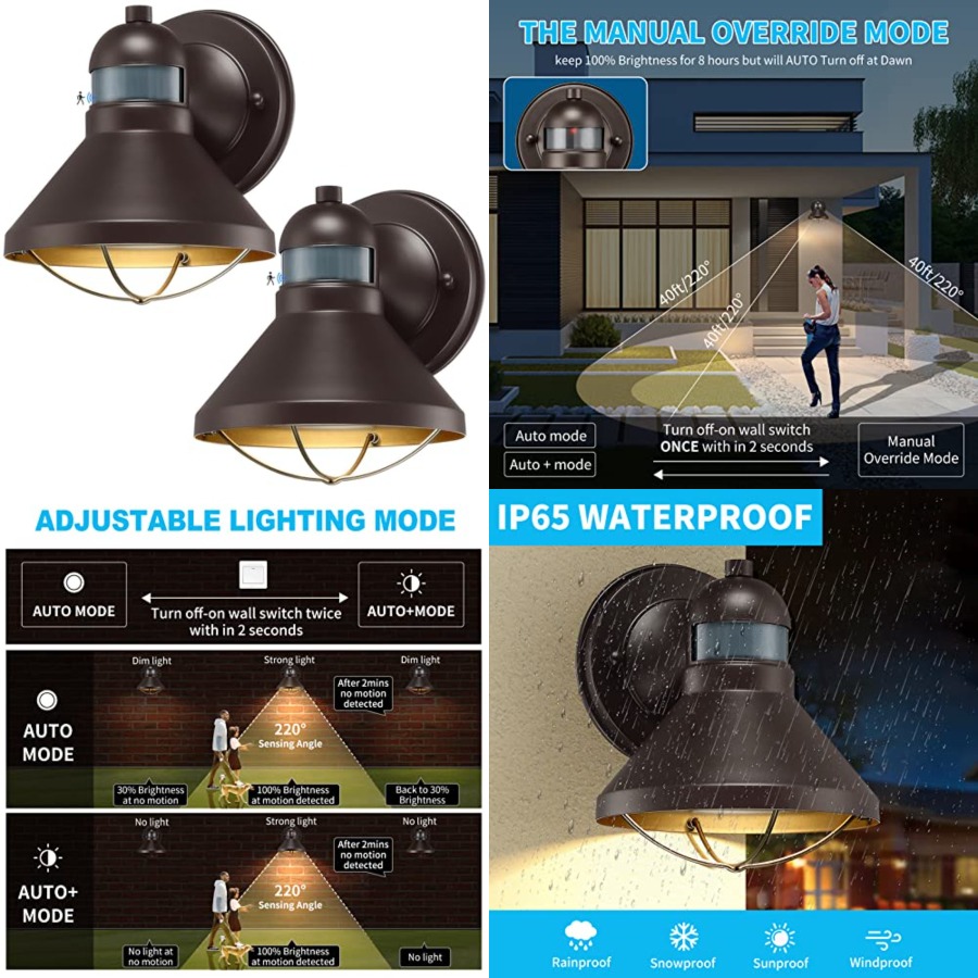 Outdoor Lighting Led - 2팩 모션 센서 야외 LED 벽등,