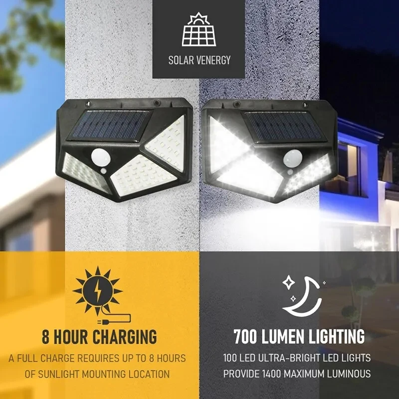Solar Wall Sconce - 100Led 다기능 태양 램프 야외 정원