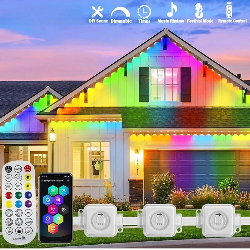 Outdoor Lighting For Front Of House - 300피트 영구 처마 LED 스마트 RGB