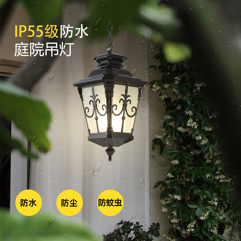 Outdoor Lighting Bronze - 유리 그늘과 방수 야외 현관 펜던트
