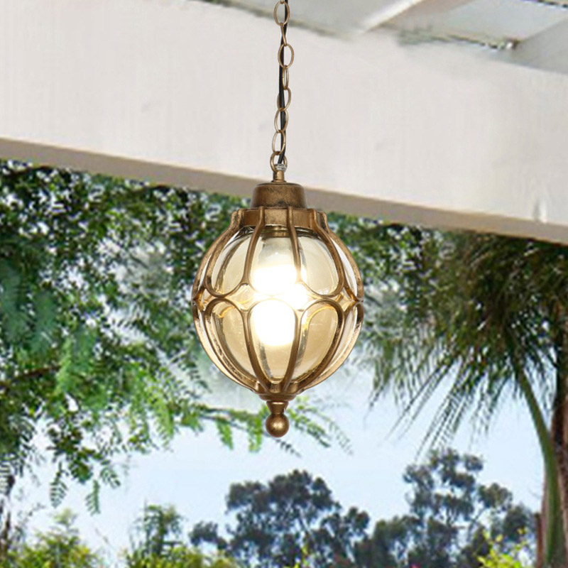 Outdoor Lighting Bronze - 유리 그늘이있는 검은 야외 펜던트 조명