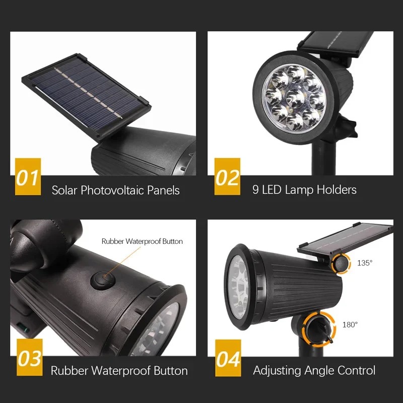 1Pcs 태양 전원 9LED 램프 조정 가능한 태양 스 - Outdoor Lighting Design 리뷰 및 가격