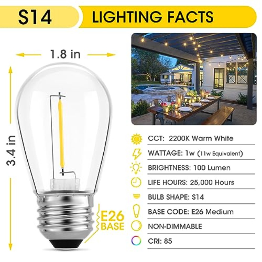 36팩 S14 LED 전구(야외 스트링 조명용), 파티 - Outdoor Lighting Led 리뷰 및 가격