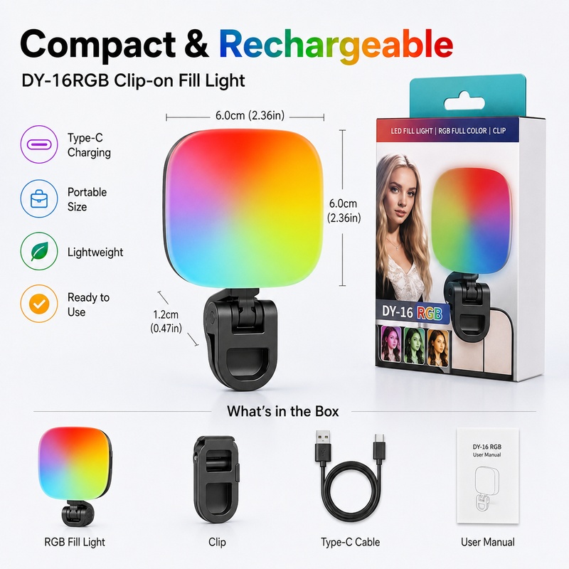 휴대용 RGB LED 조명, 휴대폰 카메라용 포켓 핸드 - Outdoor Lighting Video 리뷰 및 가격