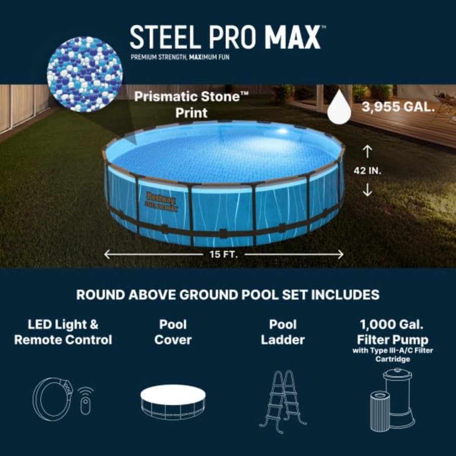15피트 x 42인치 지상 수영장, 원형 금속 프레임  - Outdoor Lighting Around Pool 리뷰 및 가격