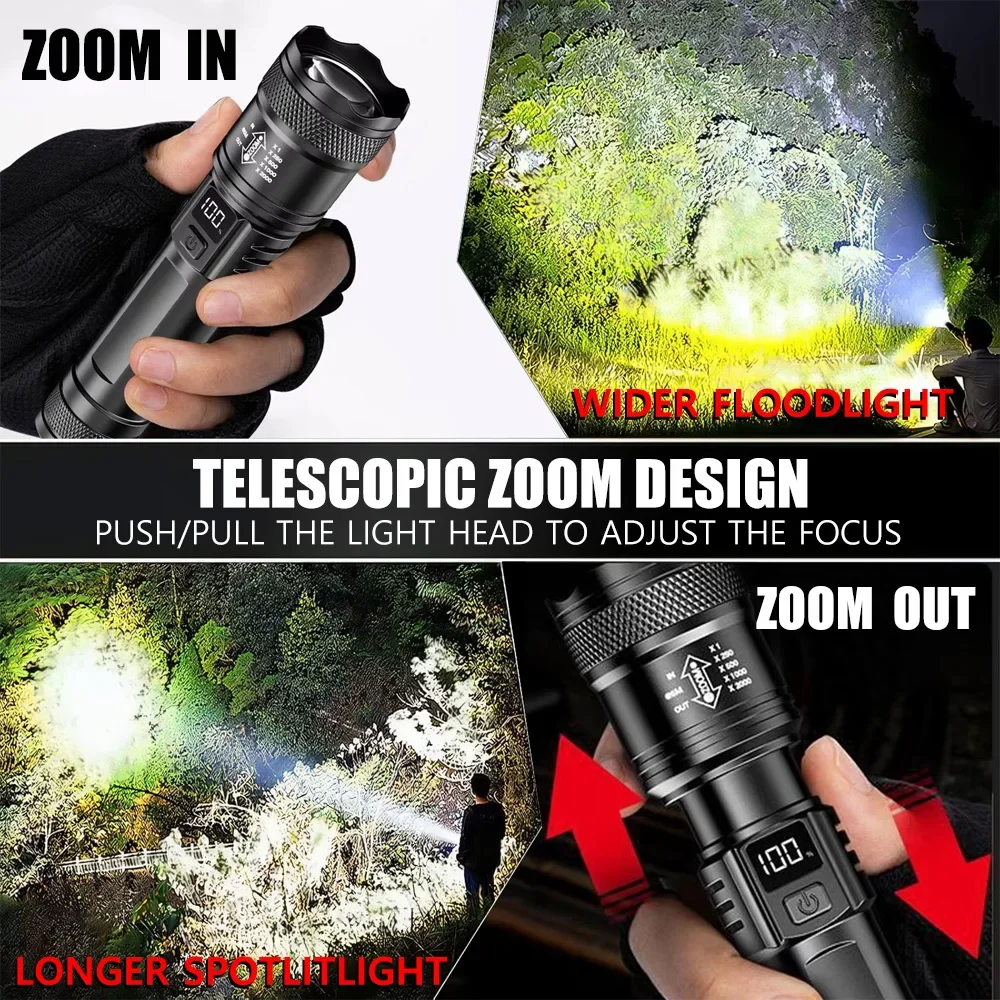 충전식 LED 손전등 줌 기능 포함 LCD 디스플레이  - Zinc Outdoor Lighting 리뷰 및 가격